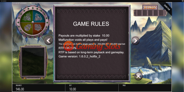 Game Rules for Realm of Legends slot from BluePrint Gaming