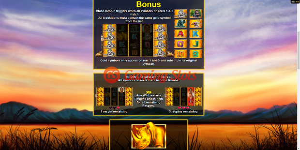 Pay Table for Respin Rhino slot from Lightning Box Games