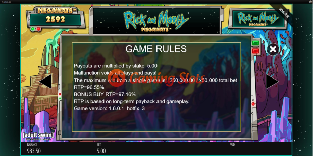 Game Rules for Rick And Morty Megaways slot from BluePrint Gaming
