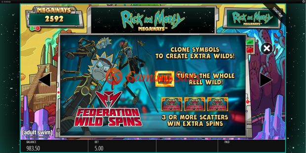 Pay Table for Rick And Morty Megaways slot from BluePrint Gaming