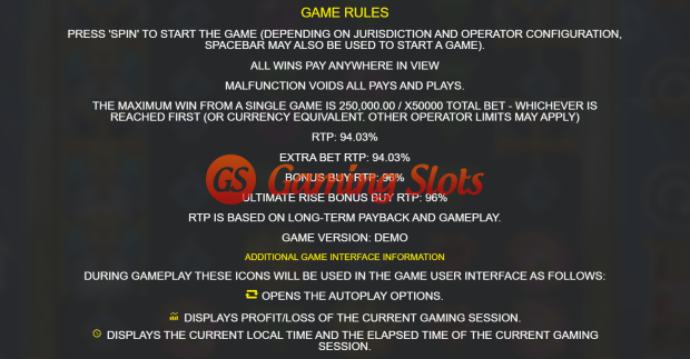 Game Rules for Rise of Atlantis slot from BluePrint Gaming