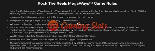Game Rules for Rock the Reels Megaways slot from Iron Dog Studio