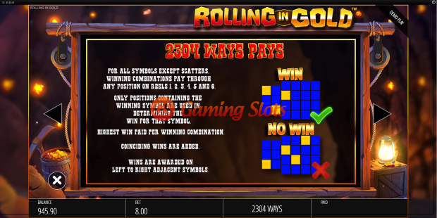 Pay Table for Rolling in Gold slot from BluePrint Gaming