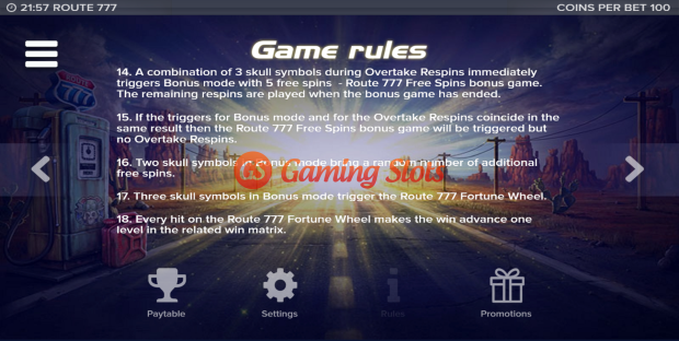 Game Rules for Route 777 slot from Elk Studios