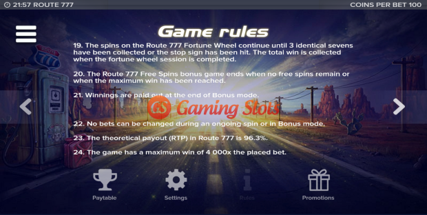 Game Rules for Route 777 slot from Elk Studios