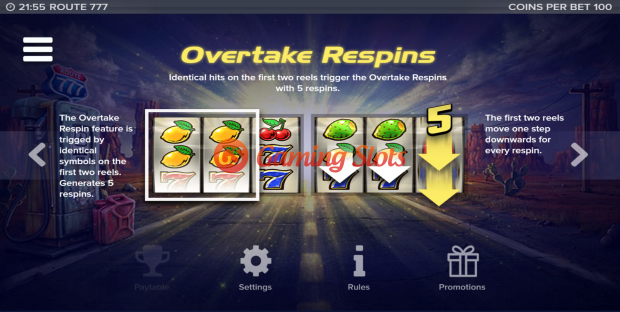 Pay Table for Route 777 slot from Elk Studios