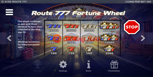 Pay Table for Route 777 slot from Elk Studios
