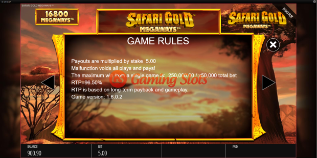 Game Rules for Safari Gold Megaways slot from BluePrint Gaming
