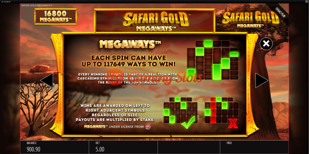 Pay Table for Safari Gold Megaways slot from BluePrint Gaming