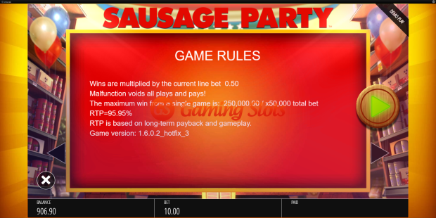 Game Rules for Sausage Party slot from BluePrint Gaming