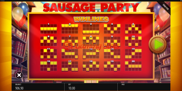 Pay Table for Sausage Party slot from BluePrint Gaming