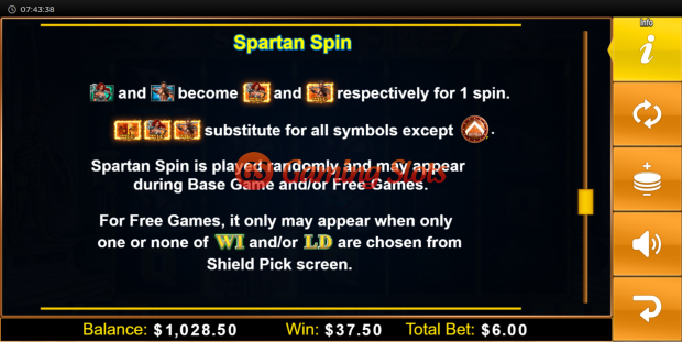 Pay Table for Spartan Fire slot from Lightning Box Games