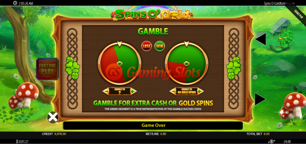 Pay Table for Spins O' Gold slot from BluePrint Gaming
