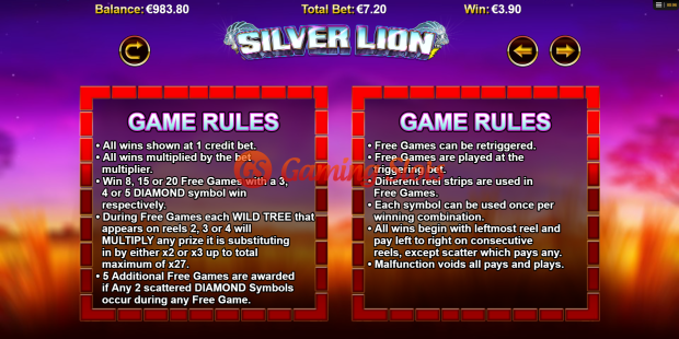 Game Rules for Stellar Jackpots With Silver Lion slot from Lightning Box Games