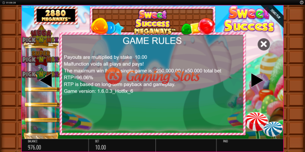 Game Rules for Sweet Success Megaways slot from BluePrint Gaming