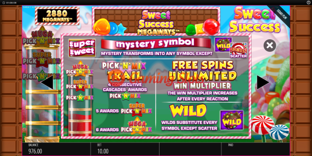 Pay Table for Sweet Success Megaways slot from BluePrint Gaming