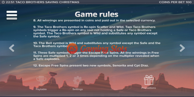 Game Rules for Taco Brothers Saving Christmas slot from Elk Studios