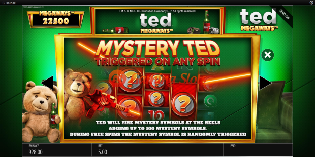 Pay Table for Ted Megaways slot from BluePrint Gaming