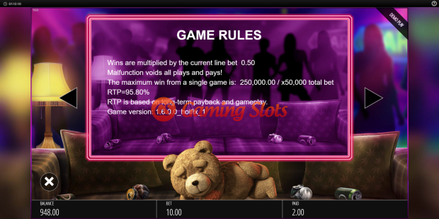 Game Rules for Ted slot from BluePrint Gaming
