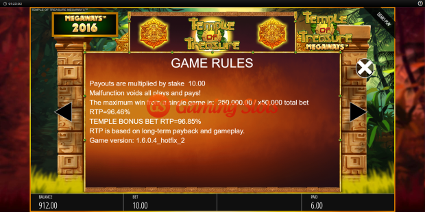 Game Rules for Temple of Treasure Megaways slot from BluePrint Gaming