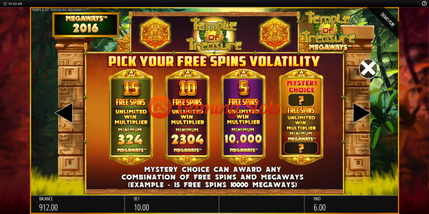 Pay Table for Temple of Treasure Megaways slot from BluePrint Gaming