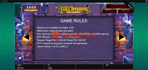 Game Rules for Tiki Treasures Megaways slot from BluePrint Gaming