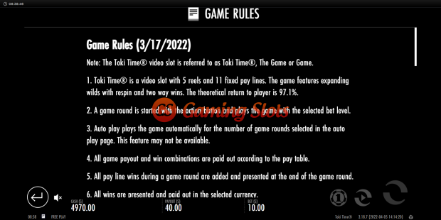 Game Rules for Toki Time slot from Thunderkick