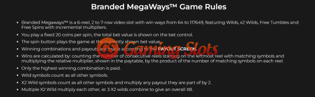 Game Rules for TotoGaming Branded Megaways slot from Iron Dog Studio