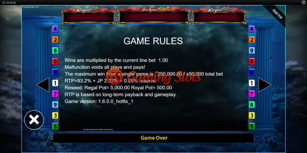 Game Rules for Tridentia slot from BluePrint Gaming