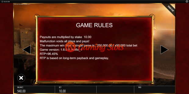 Game Rules for Valletta Megaways slot from BluePrint Gaming
