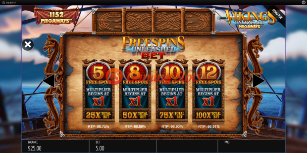 Pay Table for Vikings Unleashed Megaways slot from BluePrint Gaming