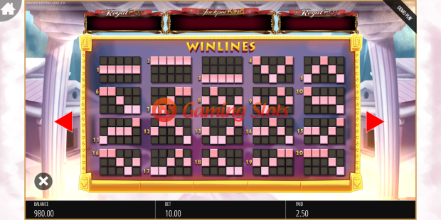Pay Table for Whole Lotta Love Jackpot King slot from BluePrint Gaming