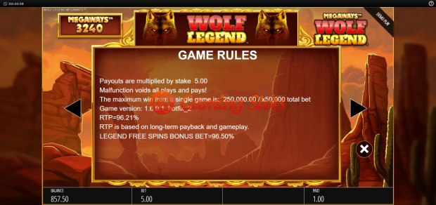 Game Rules for Wolf Legend MegaWays slot from BluePrint Gaming