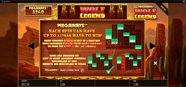 Pay Table for Wolf Legend MegaWays slot from BluePrint Gaming