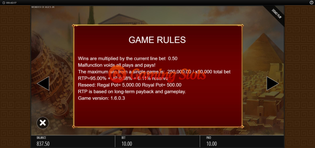 Game Rules for Wonder of Ages slot from BluePrint Gaming