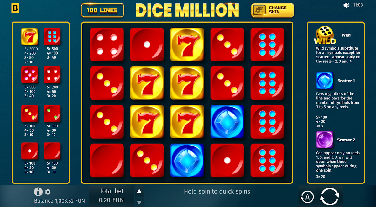 dice million slot base game