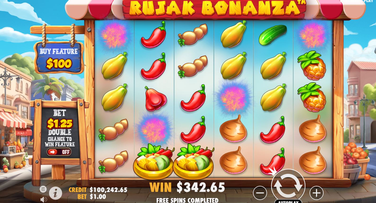 Rujak Bonanza slot by Pragmatic Play free demo, full review.