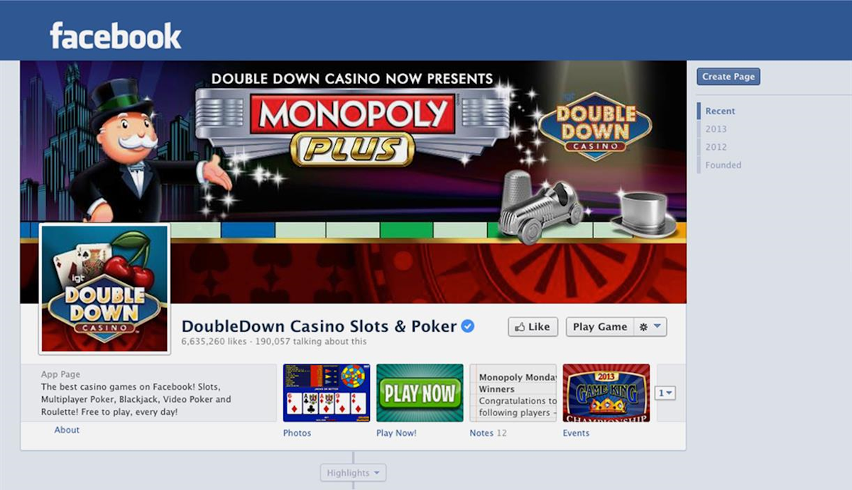 A screenshot of a Facebook page showing Double Down Casino