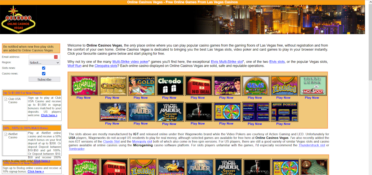 A screenshot of a popular free slots affiliate site that no longer exists