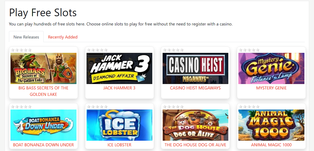 Play free slots section of Gamingslots.com