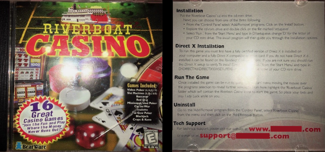 The front and back cover for a CD for riverboat casino from the 1990's.