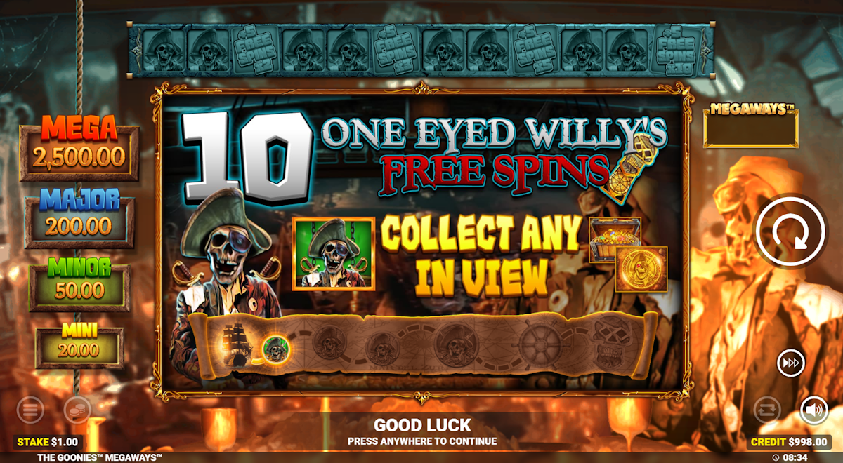 the goonies megaways slot 10 free spins awarded by blueprint gaming