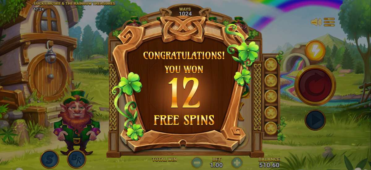 lucky mcgee and the rainbow treasures slot 12 free spins awarded from raw igaming