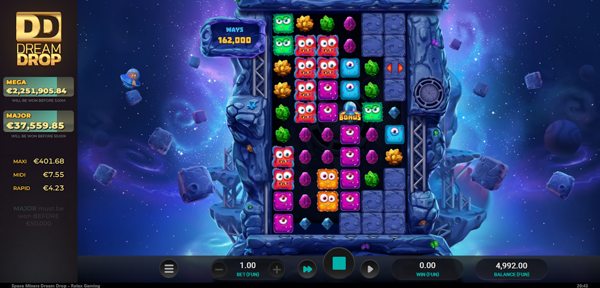 space miners dream drop slot base game by relax gaming