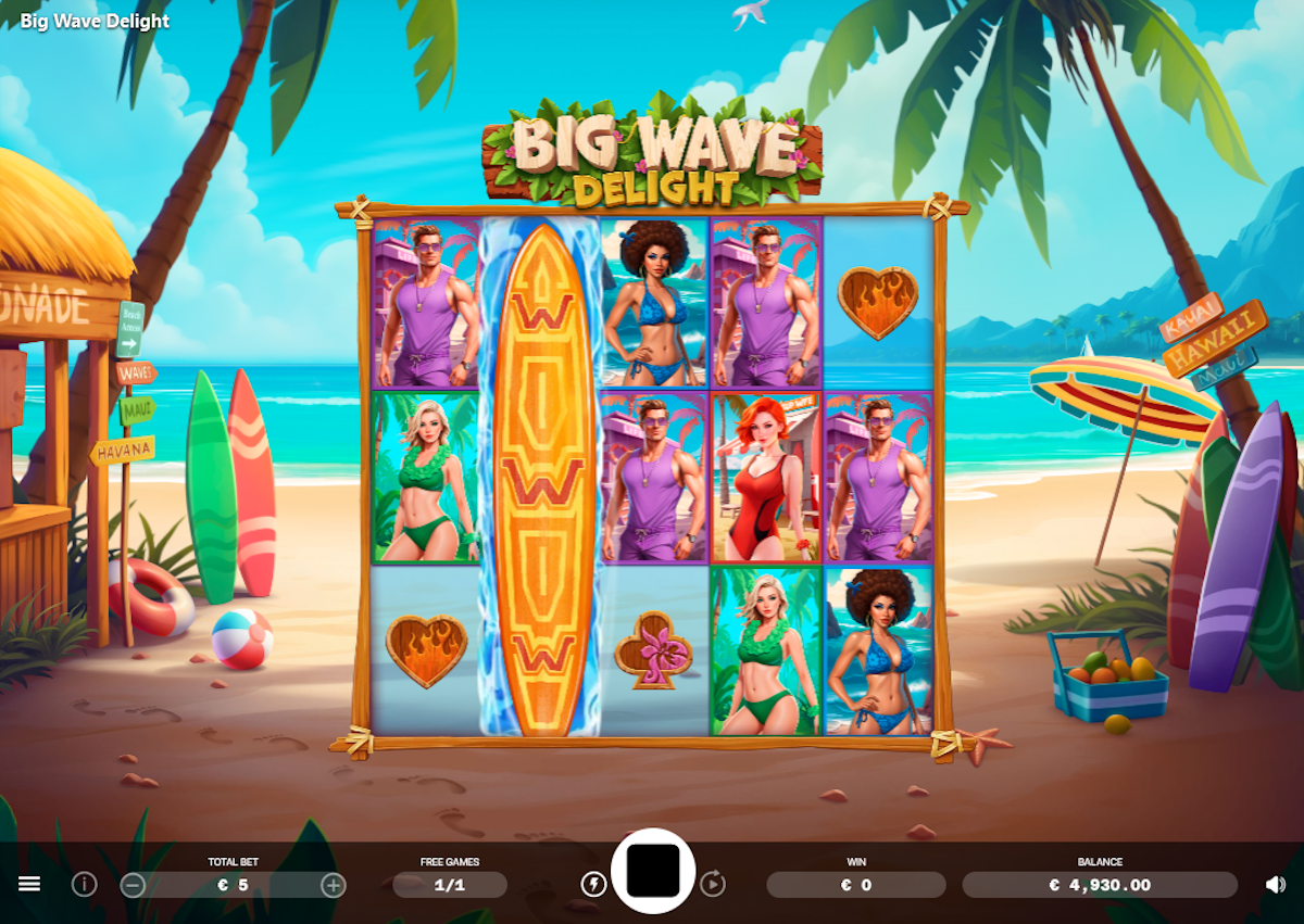 big wave delight slot with Wild reel respin by ela games