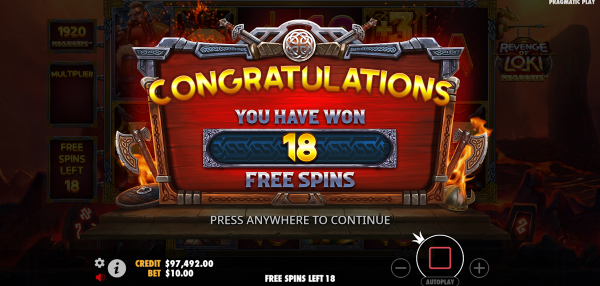 revenge of loki megaways slot free spins award screen by pragmatic play