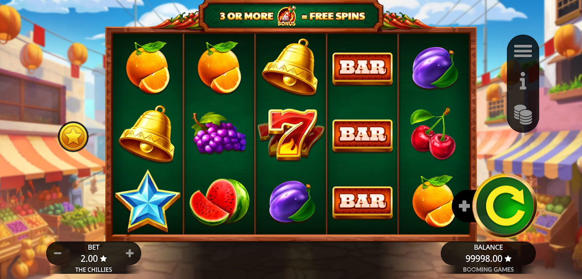 the chillies slot base game by booming games