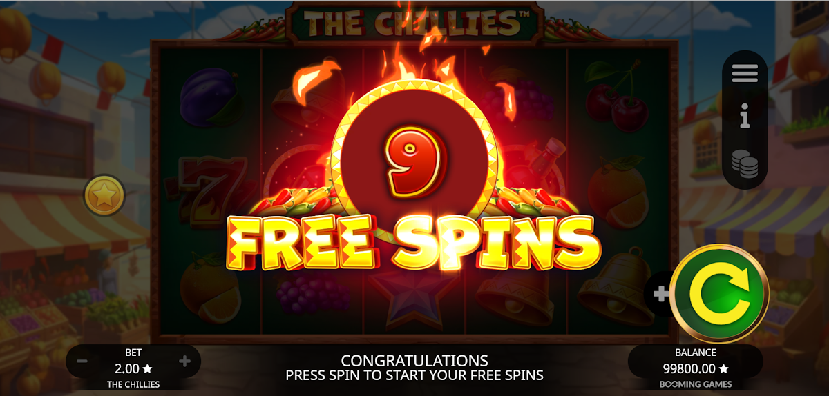 the chillies slot free spins award by booming games