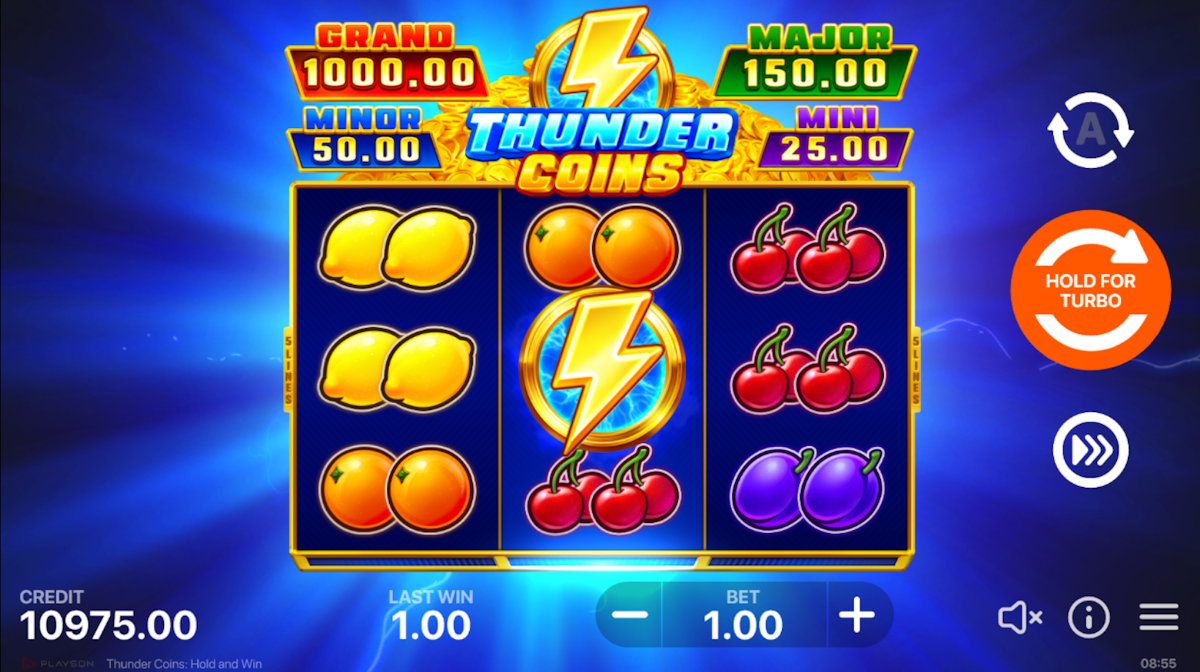 thunder coins hold and spin slot base game by playson