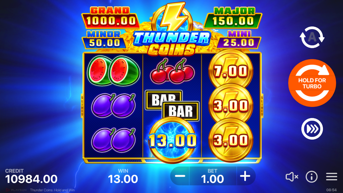 thunder coins hold and spin slot thunder coins feature by playson